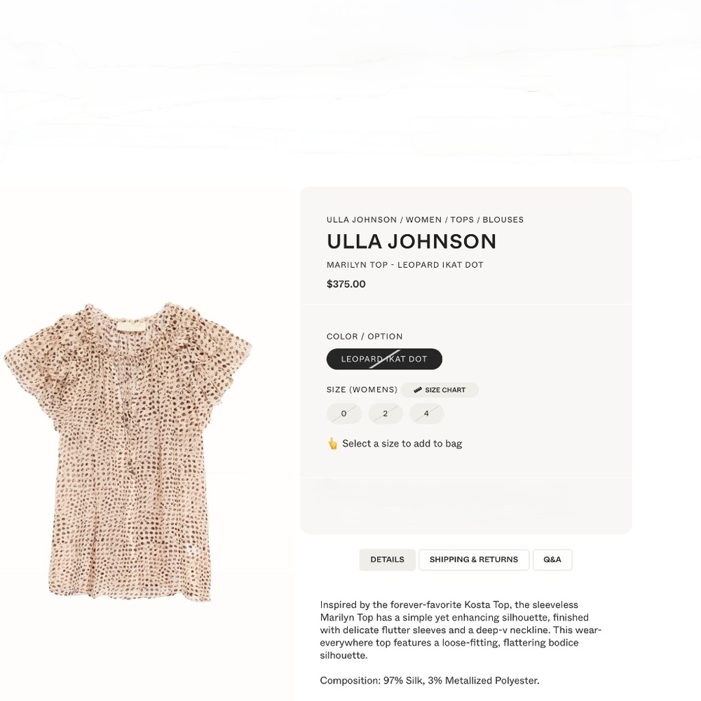Ulla Johnson Marilyn Silk Chiffon Leopard Ikat Dot Ruffled Cap Sleeve Blouse - Picture 7 of 15